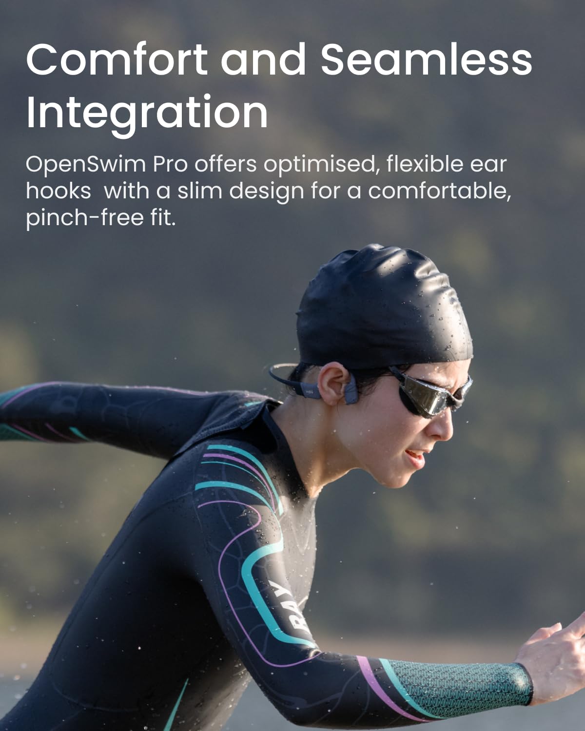 SHOKZ OpenSwim Pro Open-Ear MP3 Headphones, Grey, IP68 Waterproof, 32GB MP3