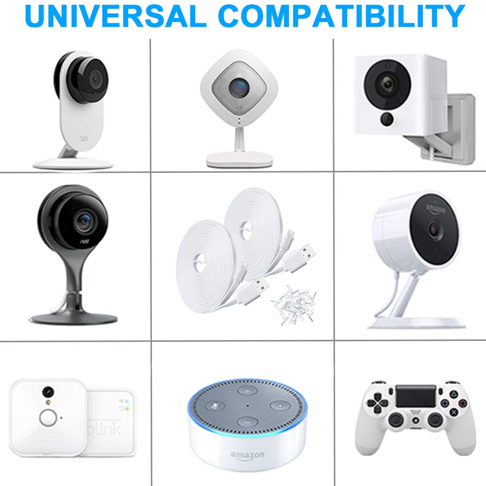SCOVEE USB Power Extension Cable for Wyze Cam,WyzeCam Pan,YI Home Camera,Nest-Cam Indoor,Oculus Go,Netvue,KasaCam,Furbo Dog,Blink,Flat USB to Micro