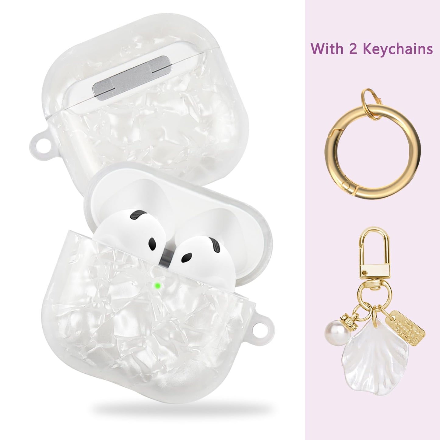 AIIEKZ Compatible with AirPods 4 Case Cover 2024,Soft TPU with Shell Pattern for AirPods 4th Generation Case with Pearl Shell Keychain and Cleaning