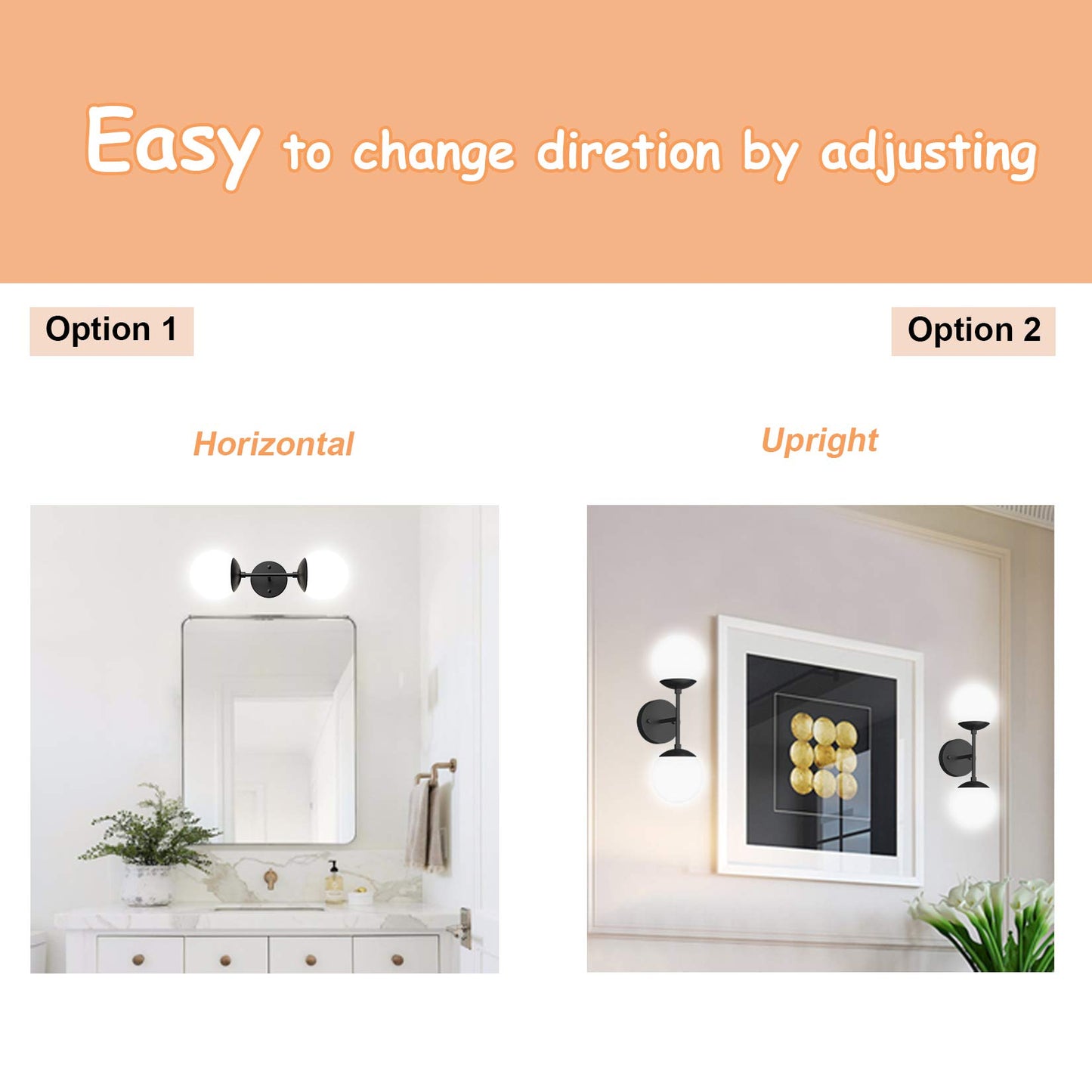 Tipace Black Wall Sconce 2 Lights,Black Sconce Light,Modern Globe Wall Light 2 Lights for Restaurant Living Room Bedside Stairs Bathroom Mirror(6000K