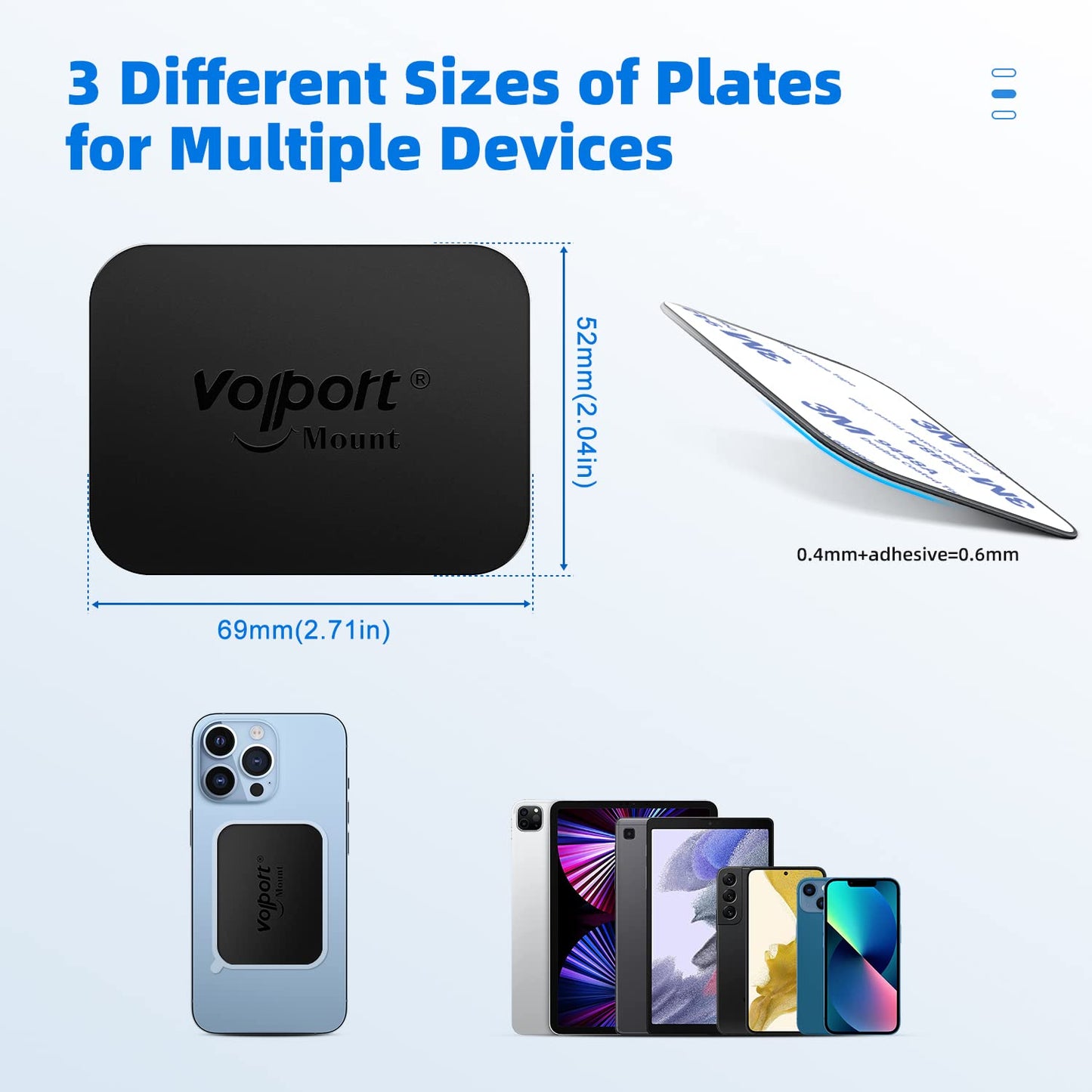 volport Metal Plate for Phone Magnet, 6 Pack Magic Plates Replacement with Sticky Adhesive for Magnetic Car Phone Mount Holder