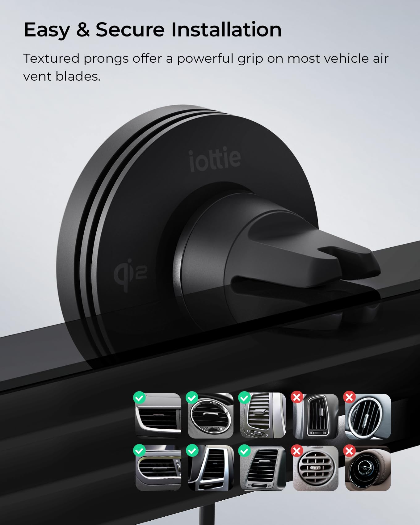 iOttie Velox Qi2 Mini Wireless Charging Car Mount - MagSafe Compatible Air Vent Phone Mount with 15W Charging for Qi2-enabled Smartphones Including