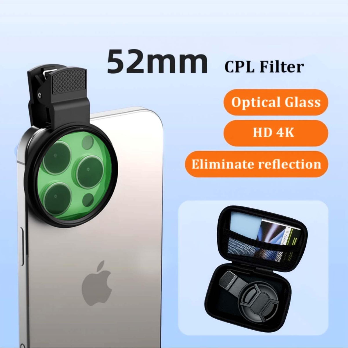 CPL Polarizing Filter for Phone,52mm Camera Lens Filter with Lens Clip Compatible for iPhone 14 Pro Max 13 Pro Max 13 Mini 12 11 X XS Max Samsung