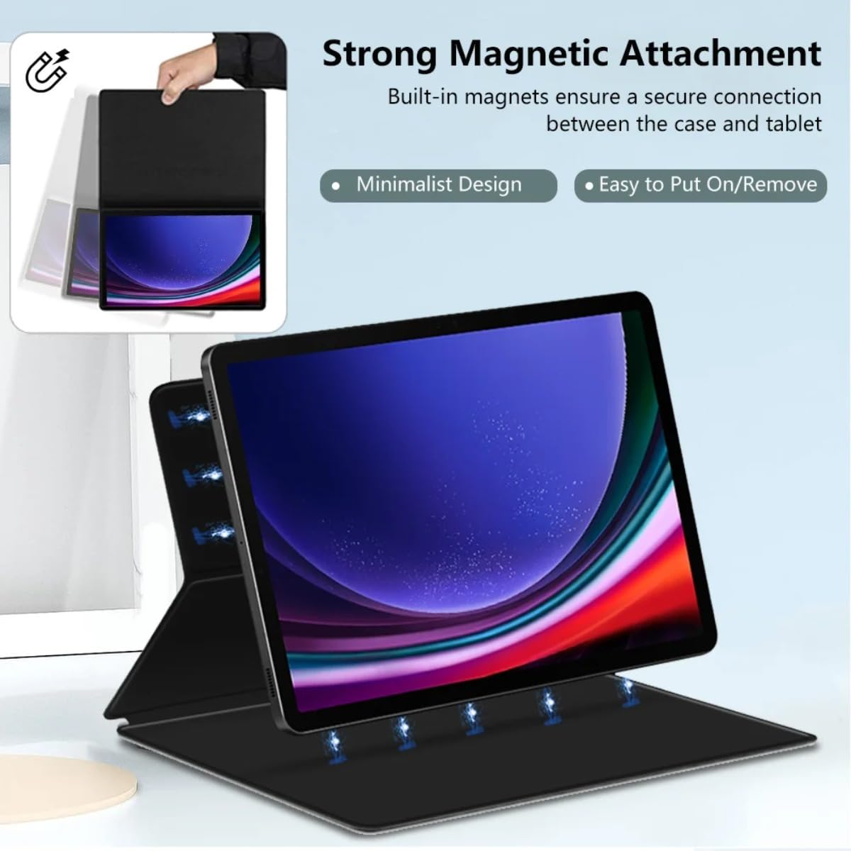 Magnetic Case for Samsung Galaxy S9, S8, Ultra Case, Tablet Cover for Galaxy Tab S7, S9 FE Plus, Slim Protective Leather Case (Blue, S9 Ultra 14.6