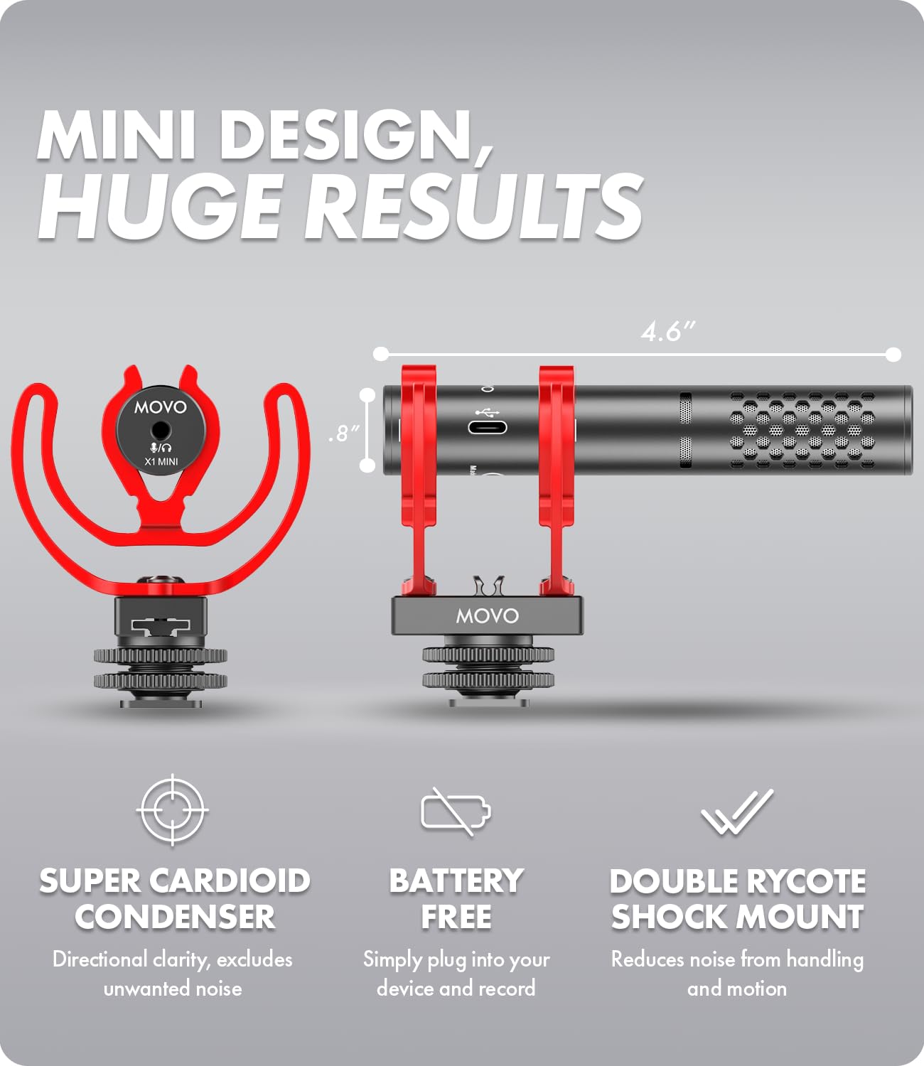 Movo X1-Mini Video Shotgun Mic for Camera - Supercardioid 3.5mm/USB-C Analog/Digital Camera Microphone for DSLR, iPhone and Android Smartphones