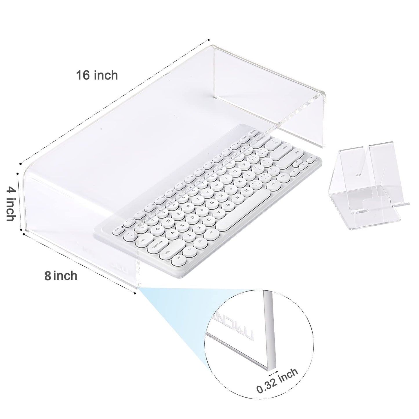KMANDLU Premium Acrylic Monitor Stand | Clear Laptop Riser for Desk, Office and Home | Computer Stand for TV, Printer, and More | 16" L x 8" W x 4" H