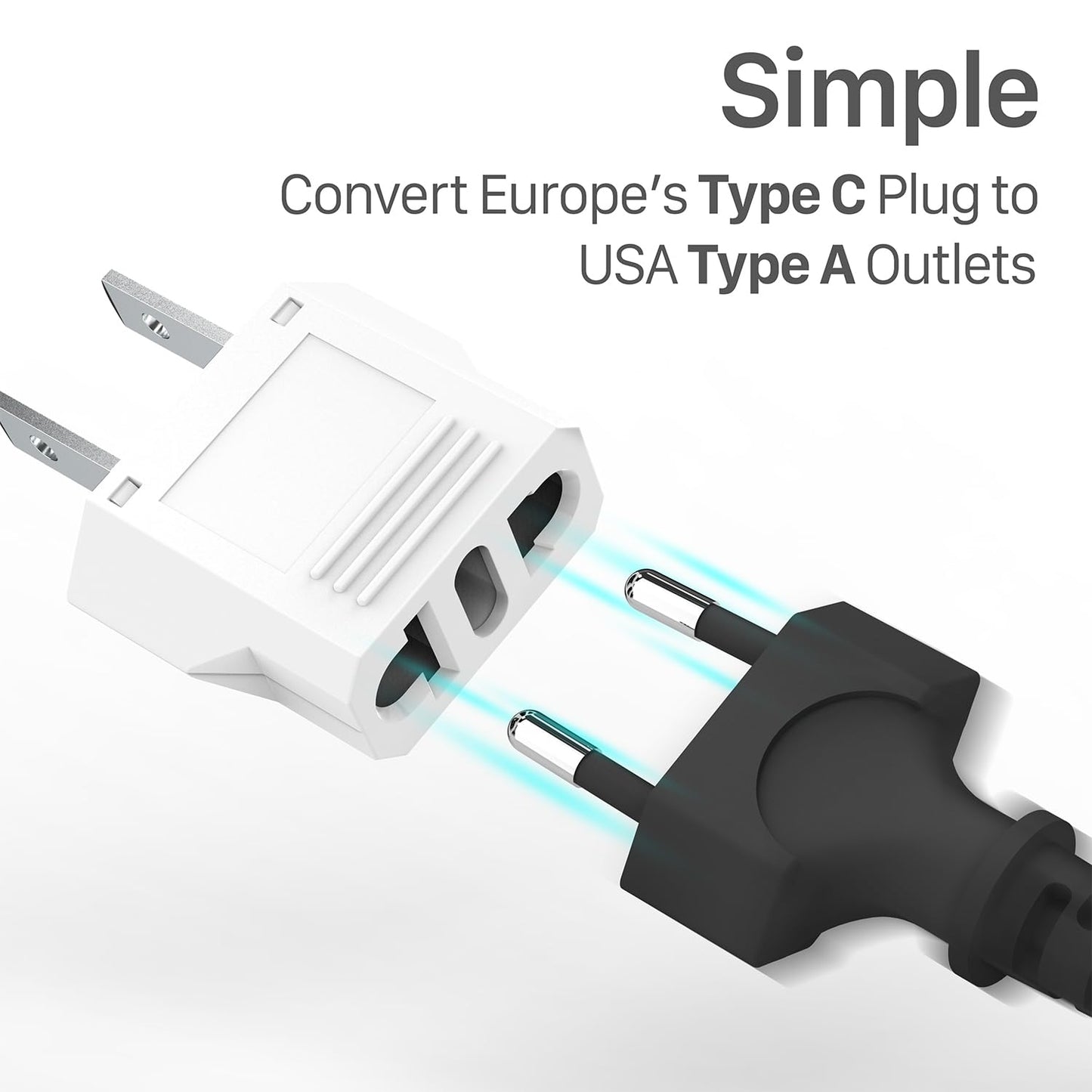 Fosmon EU Europe to US USA Plug Adapter 5 Pack, European to US, Canada Travel Plug Adapter, European to American Small EU Charger Power Converter, 2…