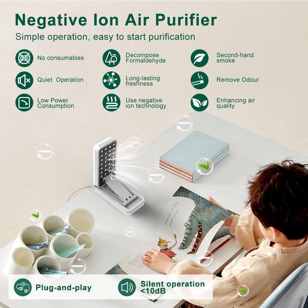 Portable Negative Ion Generator, 600W, Silent Operation Under 10dB, 6 Million Ion Output, 20-Inch Range