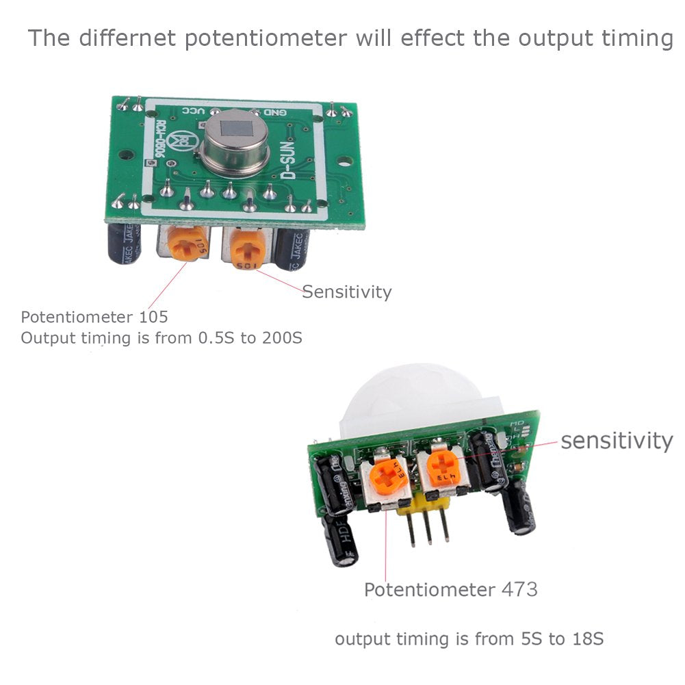DIYmall 5 Pack HC-SR501 Pir Motion IR Sensor Body Module Infrared for Arduino