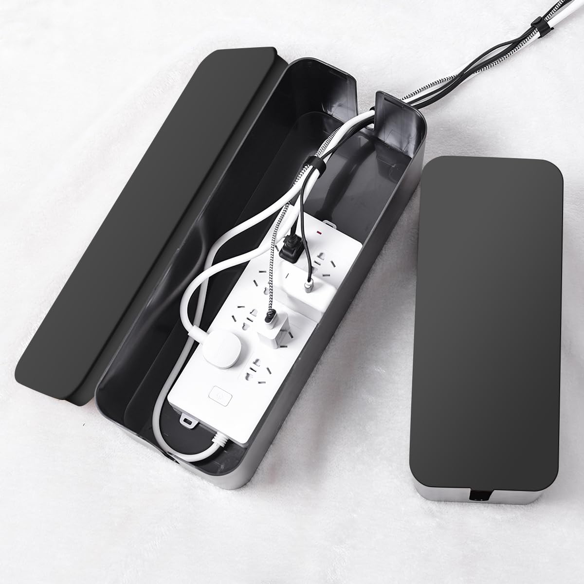Cable Management Box, 2 Pack Large & Medium Cable Organizer Box with 17 PCS Cable Management Set, Cord Organizer Box to Hide Surge Protector on Desk