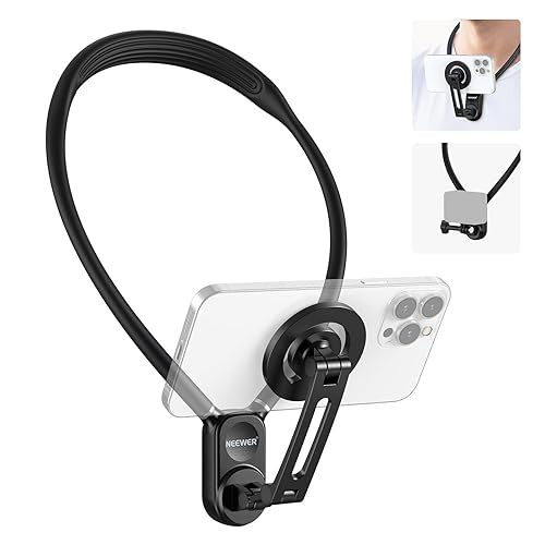 NEEWER Magnetic Neck Holder for Action Camera & Phone, Hands Free Tripod Chest Mount Compatible with GoPro DJI Insta360 Magsafe iPhone Android, Phone