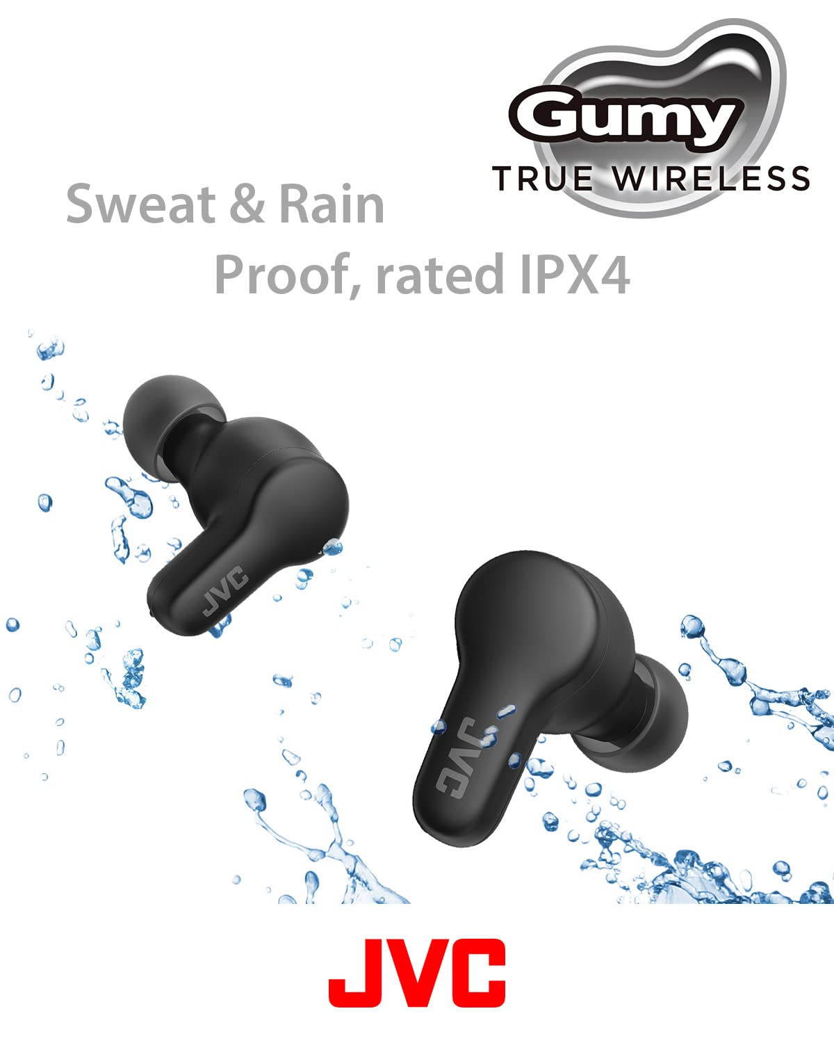 JVC Gumy True Wireless Earbuds, Bluetooth 5.3, Charging Case, 24-Hour Playback, IPX4 Water Resistant, Comfortable Secure Fit with XS/S/M/L Earpieces…