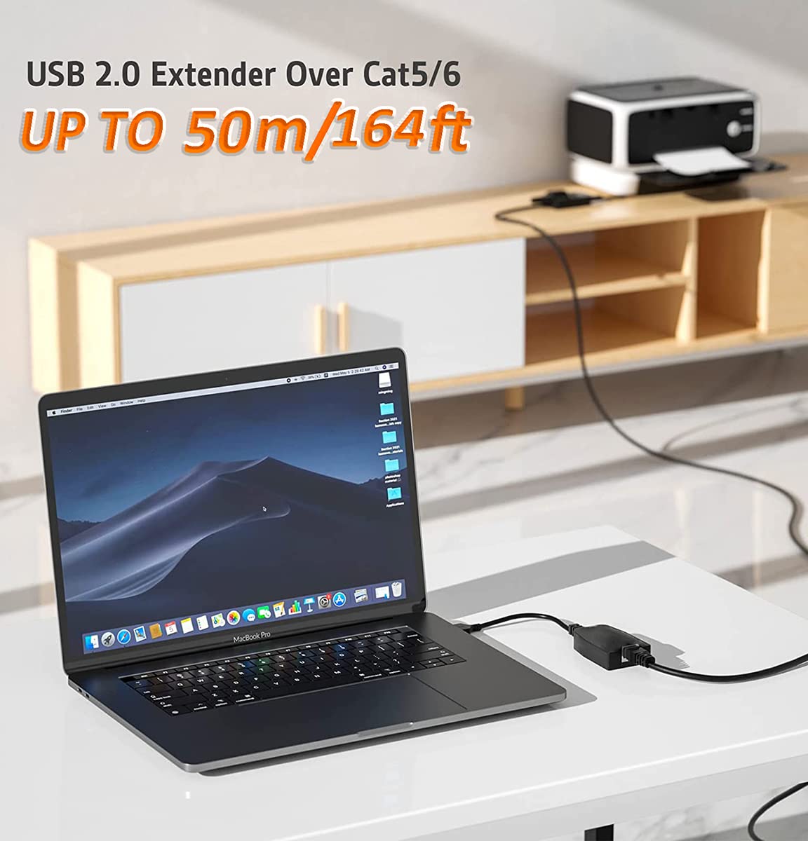 USB Over Ethernet Extender to Rj45 Adapter for Cat 6/6e/5/5e UP to 50m/164ft, USB to Ethernet Adapter for Laptop, Compatible with Computers, Mobile