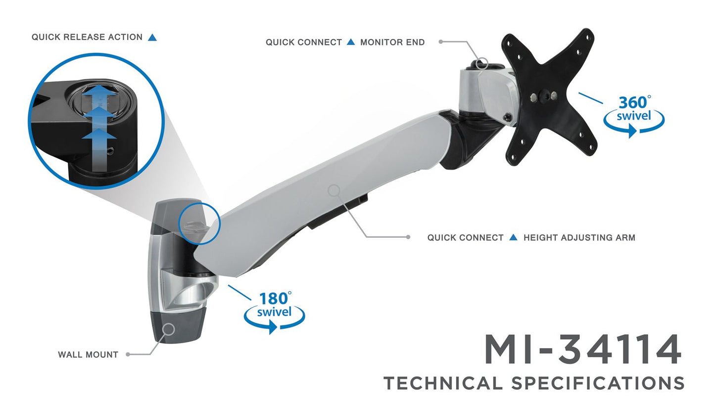 Mount-It! MI-34114 || LCD Wall Mount Tilt Rotate Swivel Height Adjustable for Samsung, LG, Vizio, Sharp, Sony, Element, Insignia, 20 21 22 24 27 30