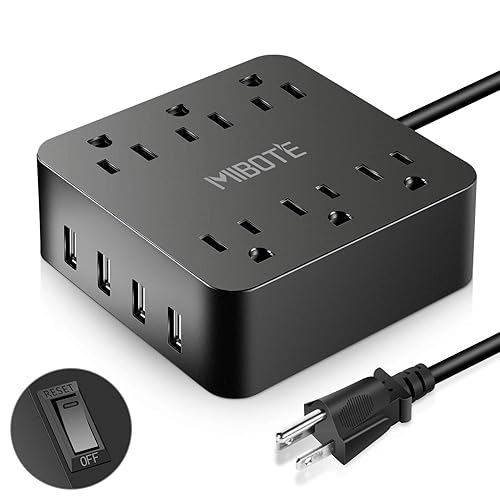 Power Strip with USB, MIBOTE 6 AC Outlet with 4 Port USB Surge Protector Power Strip Charger 5ft Power Cord 1875W 100-240V for Travel, TV, Computer