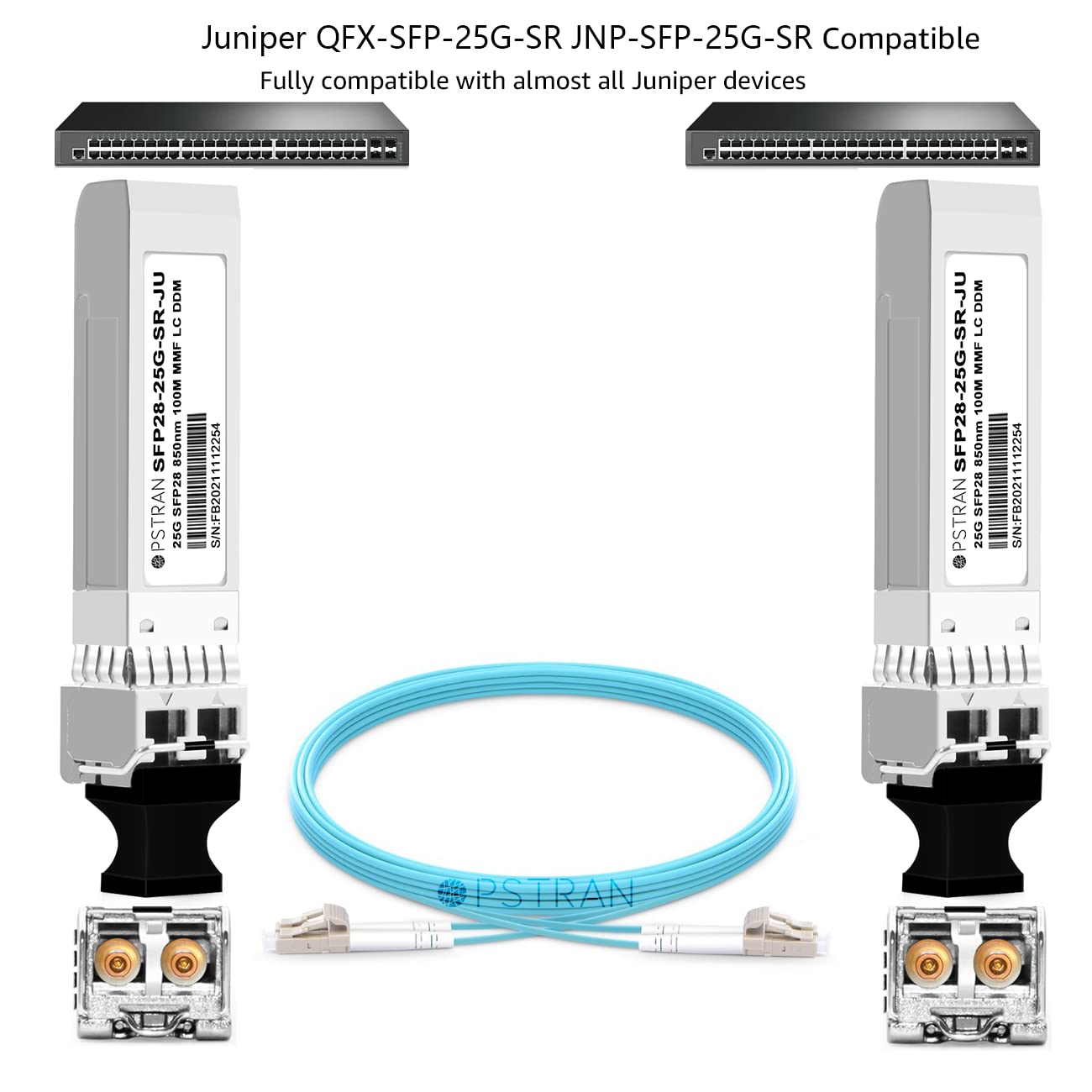 OPSTRAN 25GBASE-SR SFP28 Optical Transceiver Module Compatible with Juniper QFX-SFP-25G-SR JNP-SFP-25G-SR 25G SFP28 850nm 100m DOM Duplex LC MMF