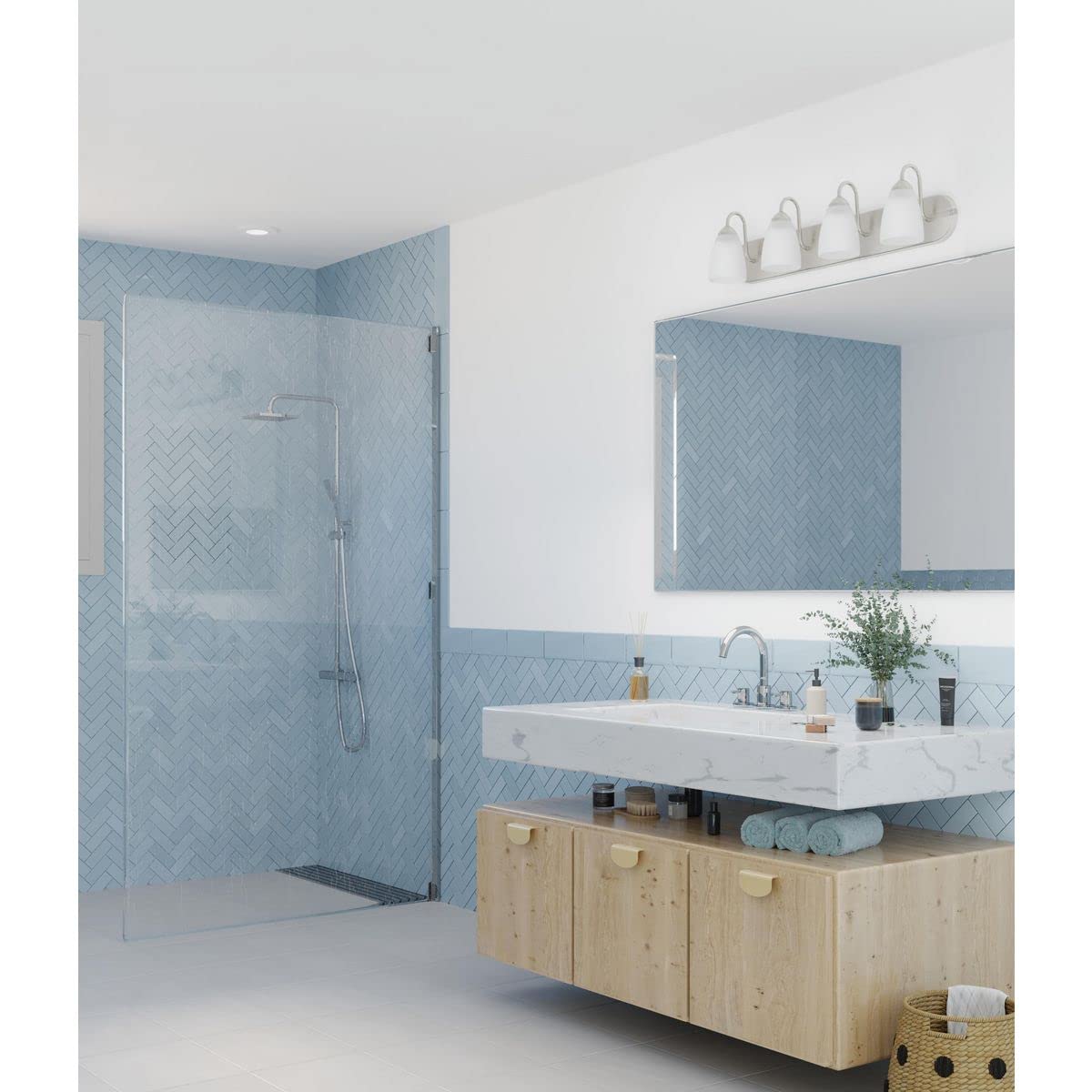 Progress Lighting Gather Collection 4-Light Etched Glass Traditional Bath Vanity Light Brushed Nickel