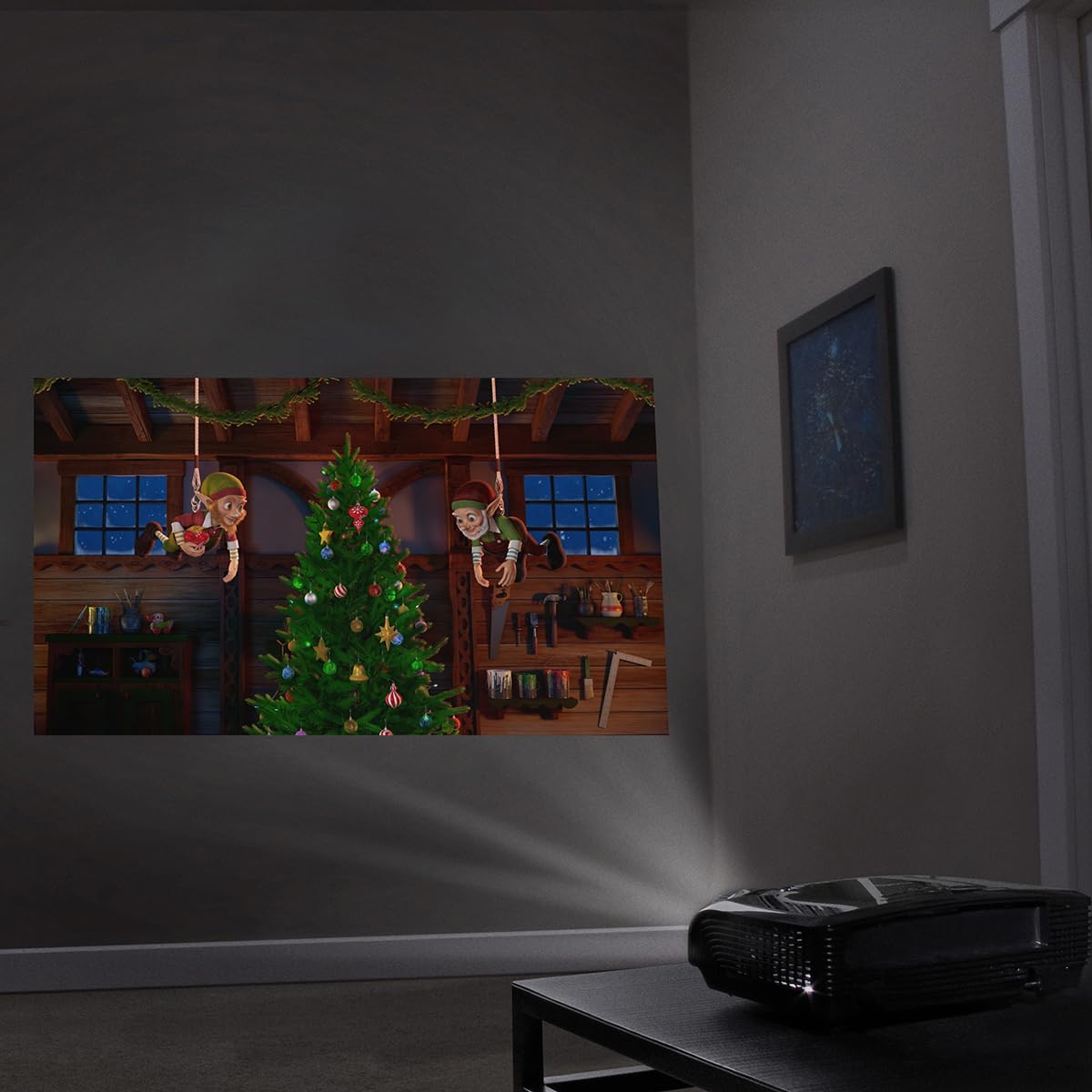 HoliScapes® Christmas Digital Decoration Kit Includes 7 AtmosFX® Video Effects for Christmas Plus HD Super Bright Projector and 48” x 72” Holographic