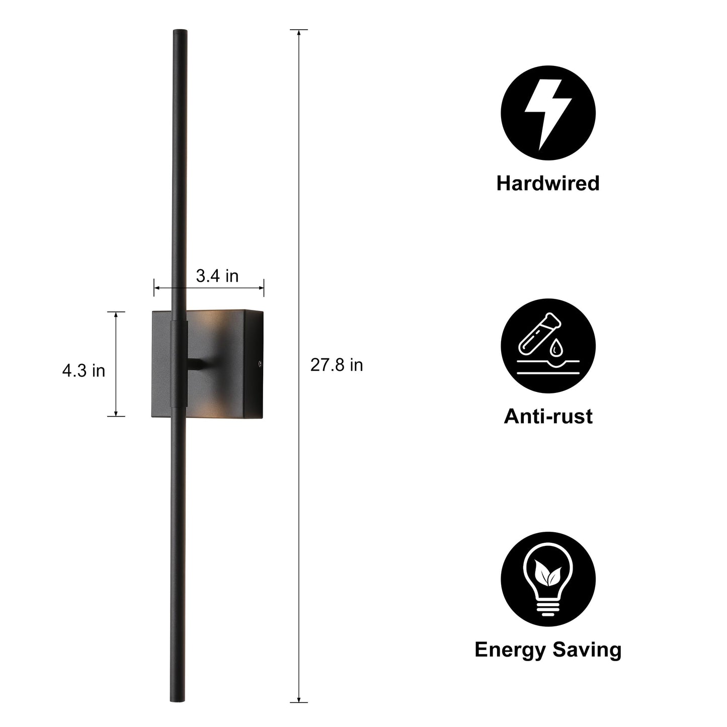KUZZULL Wall Sconces Set of Two Matte Black Wall Light Fixtures Wall Lamp with Led 3000K 12W Sconces Wall Lighting Wall Lights Sconces Wall Decor Set