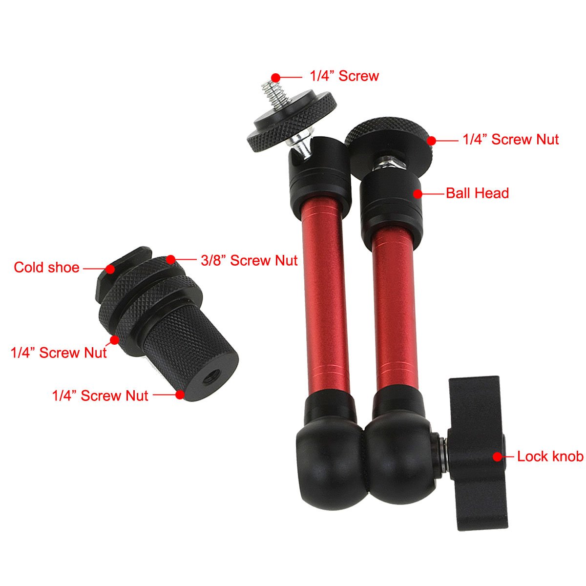Haoge 11" Inch Adjustable Friction Articulating Magic Arm for DSLR Rig Camera LCD Monitor LED Light Flash Lights Microphone TPCAST HTC Vive Vive Pro