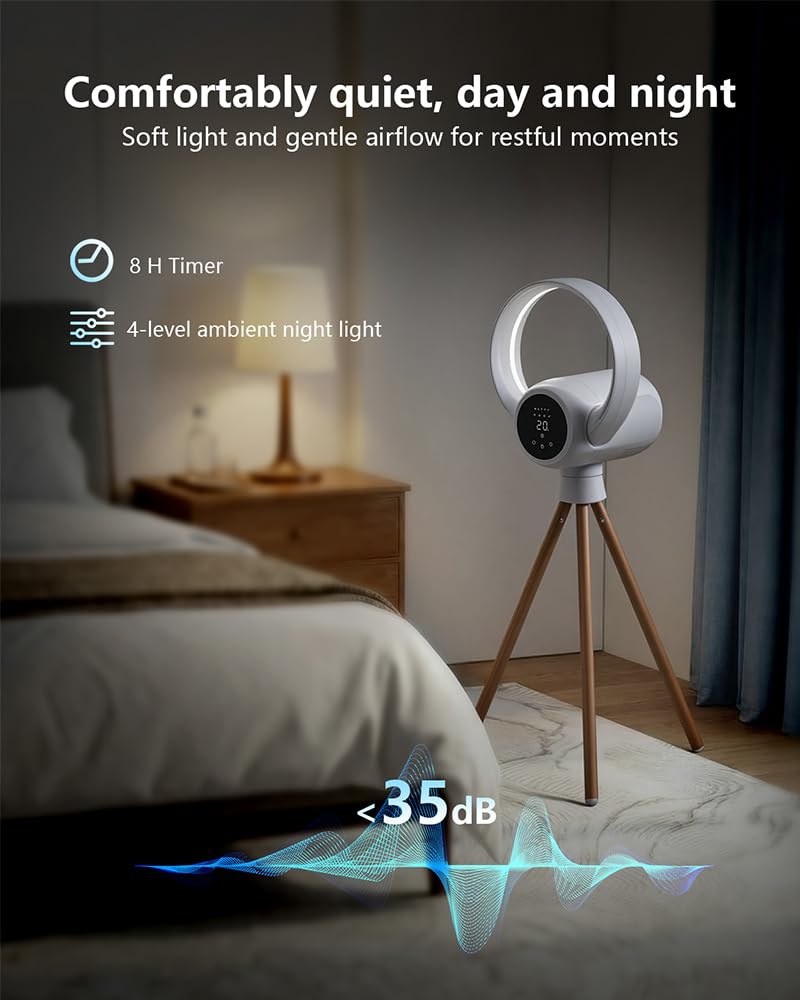 U ULTTY Bladeless Tower Fan for Bedroom, 25ft/s High-Speed Cooling Fan with 20 Speeds & 3 Modes, 270° Tilt & 90° Oscillating Quiet Standing Fan
