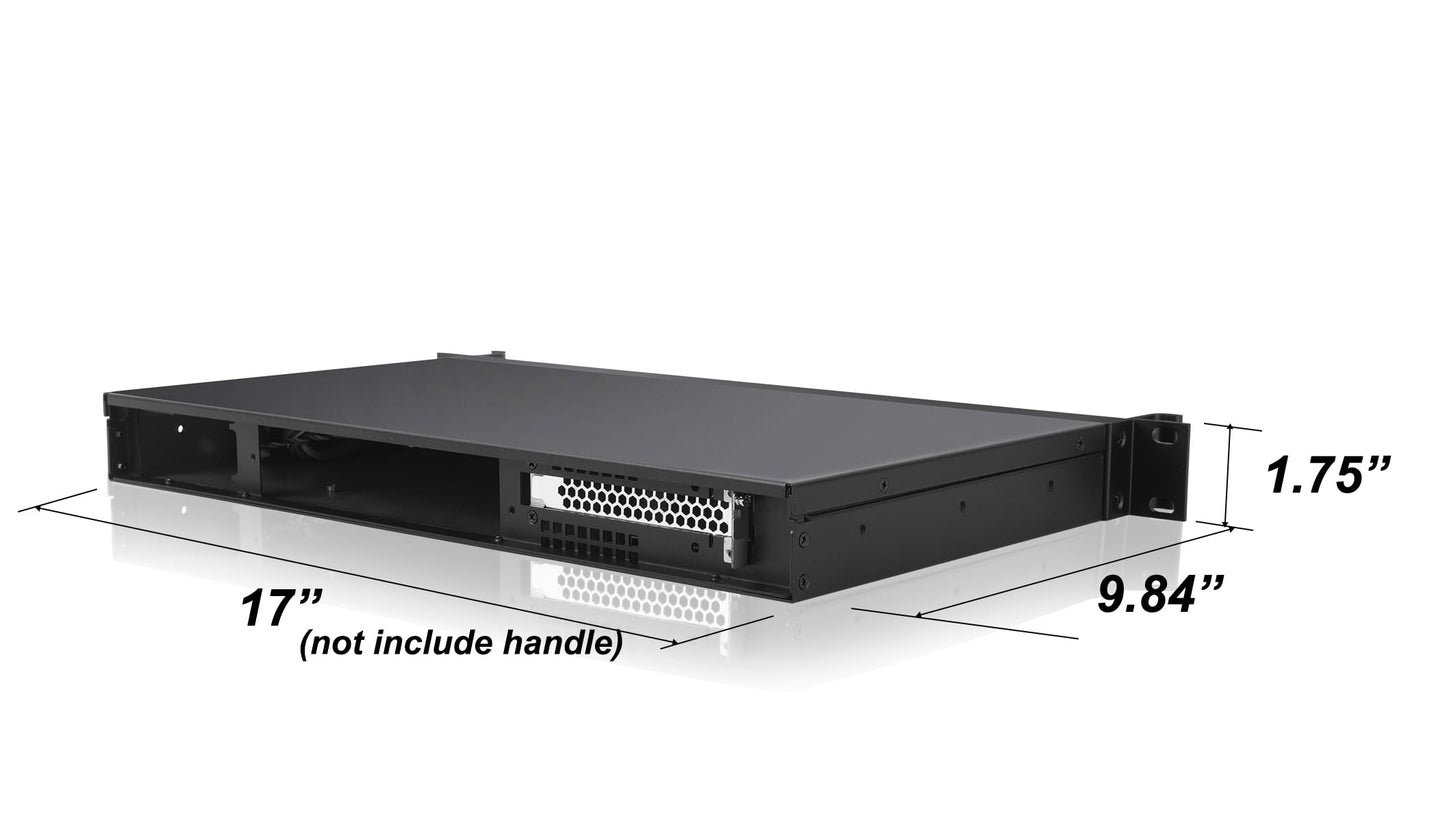 Rackchoice 1U Compact Server/Desktop mini-ITX Chassis - 9.84" Depth,Supports Mini-ITX Motherboard, Type-C & USB3.0, Black