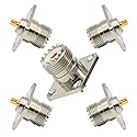 Zovfam 5-Pack SO239 Connector UHF Female Panel Chassis Mount, Pure Brass 4-Hole Flange Solder Cup, Heat-Resistant & Low Loss RF Coaxial Adapter