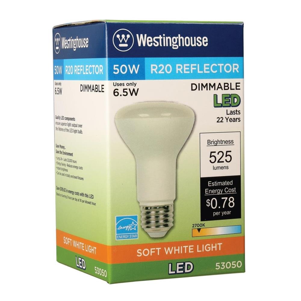 Westinghouse Lighting 5305020 50W Equivalent R20 Flood Dimmable Soft White Led Energy Star Light Bulb with Medium Base (6 Pack)