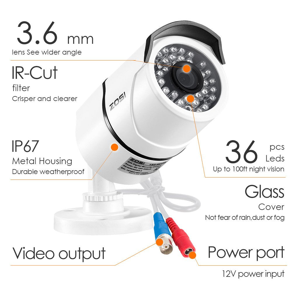 ZOSI 8-Channel HD-TVI FULL 1080P Video Security System DVR and (4) 2.0MP Indoor/Outdoor Weatherproof Cameras with IR Night Vision LEDs- NO HDD, 100ft