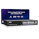 18 Port Gigabit PoE Switch with 16 Port PoE+ 1000Mbps, 2x1000Mbps Uplink, GiGaPlus 18 Port IEEE802.3af/at PoE @250W, Support VLAN, Metal Housing