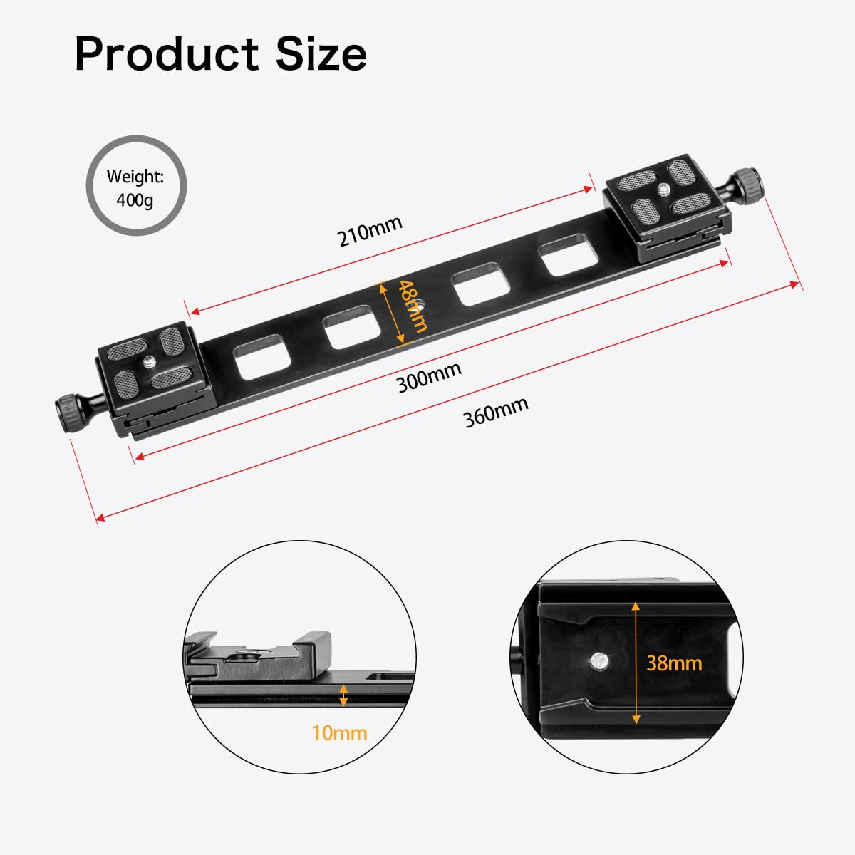 Koolehaoda 300mm Lengthened Quick Release Plate Clamp Rail Nodal Slide Bracket Mount Adapter Compatible Arca Swiss for DSLR Camera,Tripod,Ball Head