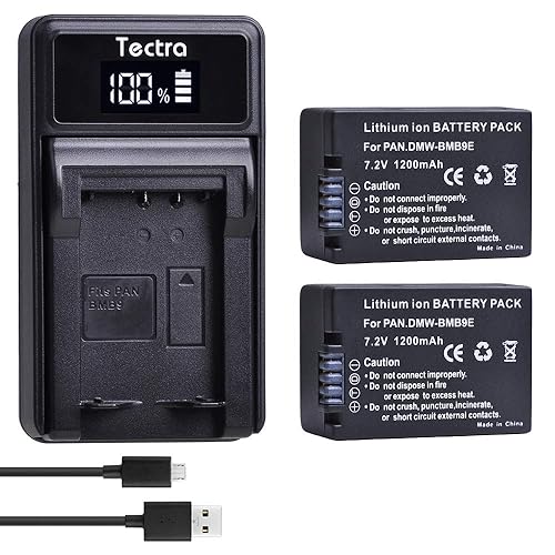Tectra 2pcs DMW-BMB9 DMW-BMB9PP Battery + LED USB Charger for Panasonic Lumix DC-FZ80, DMC-FZ40K, DMC-FZ45K, DMC-FZ47K, DMC-FZ48K, DMC-FZ60, DMC-FZ70