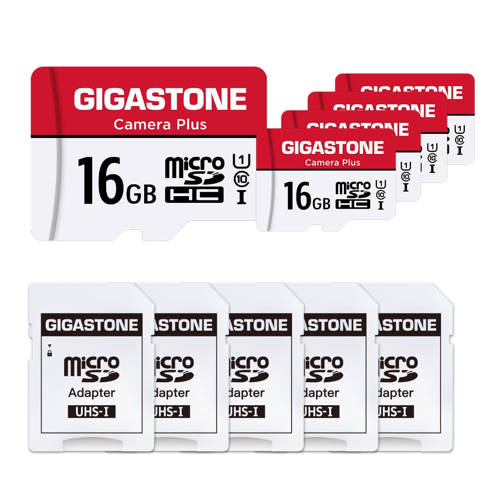 GIGASTONE 16GB Micro SD Card 5-Pack, Camera Plus, MicroSDHC Memory Card for Wyze Cam, Security Camera, Full HD Video Recording, UHS-I U1 Class 10, up