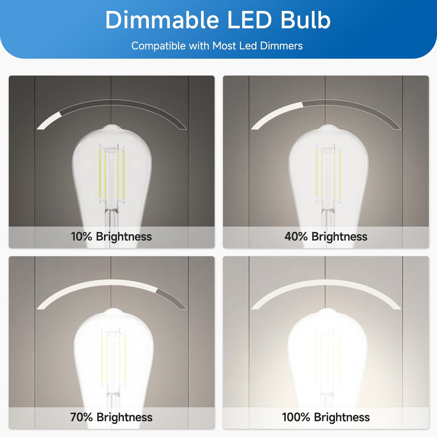 SHINESTAR Dimmable Edison Bulbs, 6W, Equivalent 60W, Bright Daylight White 4000K, Vintage ST58 Antique LED Filament Bulbs, E26 Medium Base, 80+ CRI