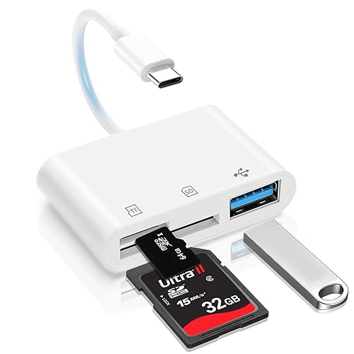 USB C SD Card Reader for iPhone Adapter, 3-in-1 Memory Card Reader Dual Slots with USB Camera Adapter, Digital Camera Adapter iPhone 15/16/17, iPad