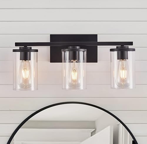 Fabulis Vanity Light with 3-Light Classic Bathroom Light Fixtures Modern Wall Light with Clear Glass Shade Elegant Wall Sconce for Mirror Bedroom