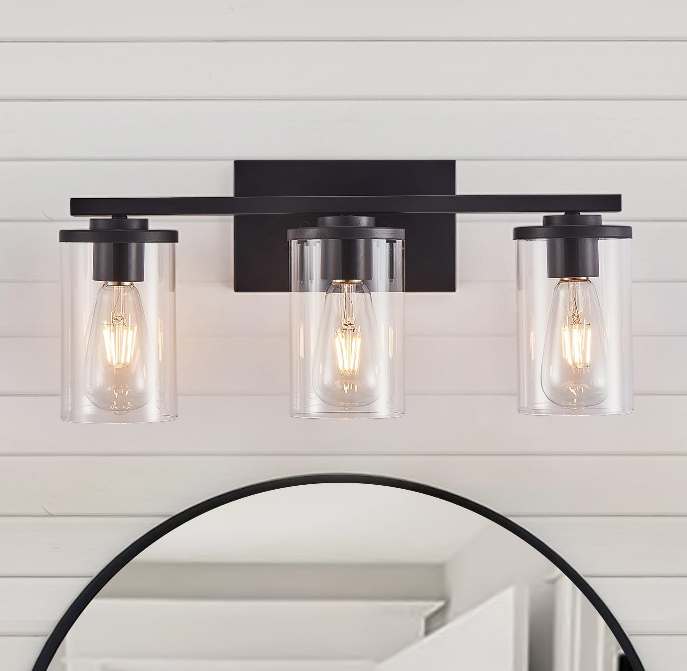Fabulis Vanity Light with 3-Light Classic Bathroom Light Fixtures Modern Wall Light with Clear Glass Shade Elegant Wall Sconce for Mirror Bedroom