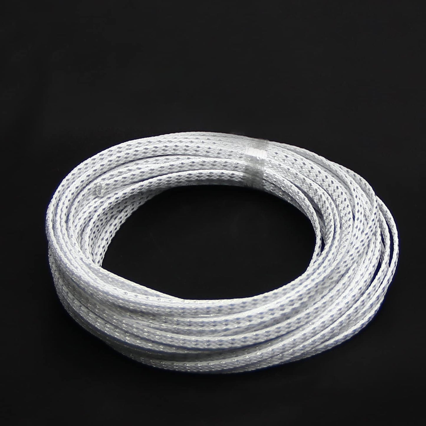 Bettomshin 1Pc 32.8Ft(10m) Cable Management Sleeve, 3/16"(4mm) Width PET Silver & White Cord Protector, Wire Loom Tube Insulated Split Sleeving
