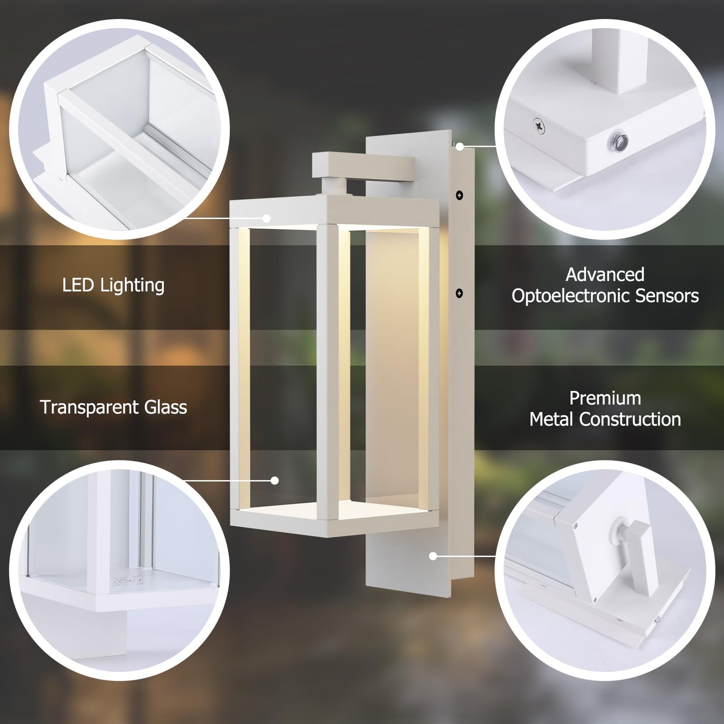 Inowel Dusk to Dawn Outdoor Wall Light White LED Exterior Light Fixture for House,15in Porch Light Outdoor Wall Mount Sconce with Clear Glass