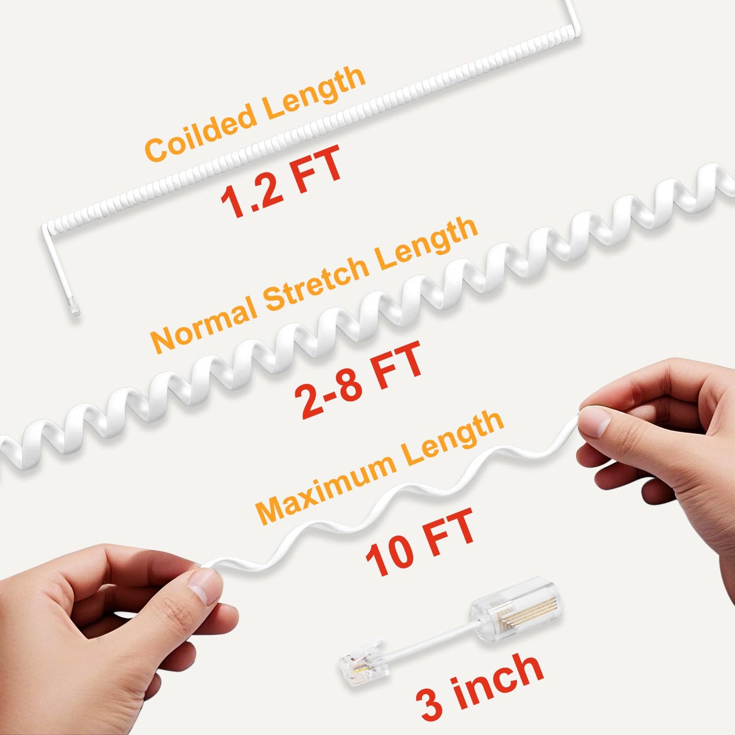 Uvital Telephone Handset Cord Detanglers, 2 Pack Landline Handset Cord Cable 10Ft Uncoiled(1.2 Ft Coiled) and 2 Pack Anti-Tangle Telephone Cords