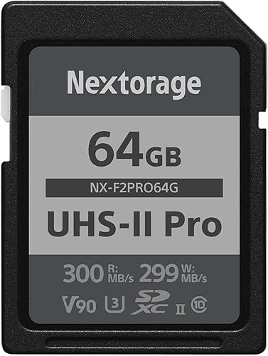 Nextorage 64GB SDXC UHS-II V90 Japanese Brand pSLC Max. Write Speed 299MB/s Max. Read Speed 300MB/s 4K Recording NX-F2PRO64G SD Card Memory for Camera