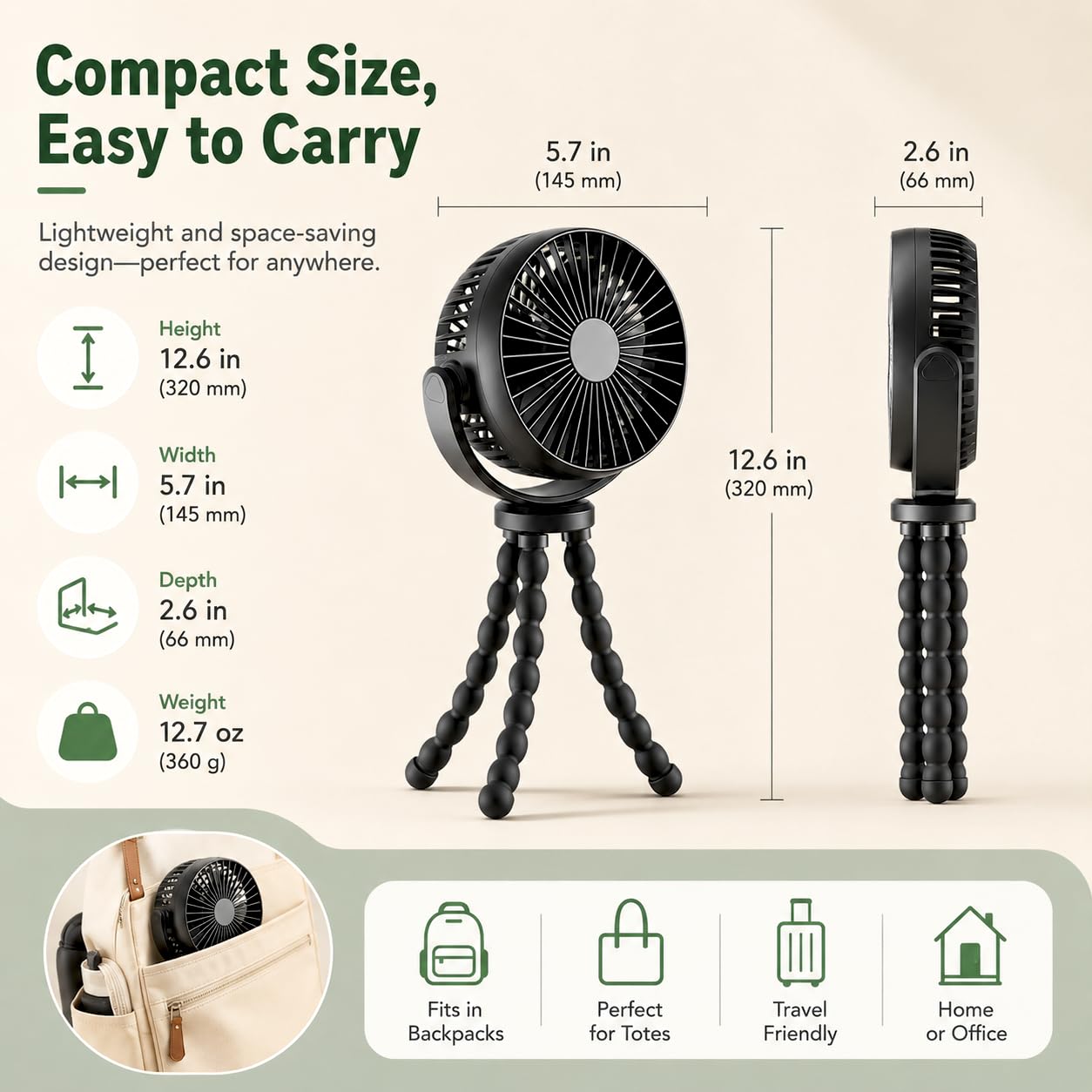 Portable Fan, 5200mAh USB Rechargeable Octopus Desk Fan with Flexible Legs