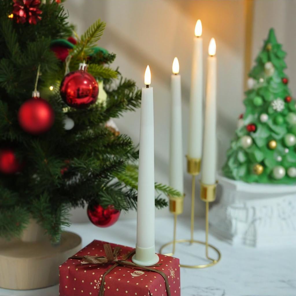 FREEPOWER Flameless Taper Candles with Remote Timer, 9.84'’Real Wax LED Candlesticks Battery Operated 3D Flickering Realistic,6PCS Tall Candle