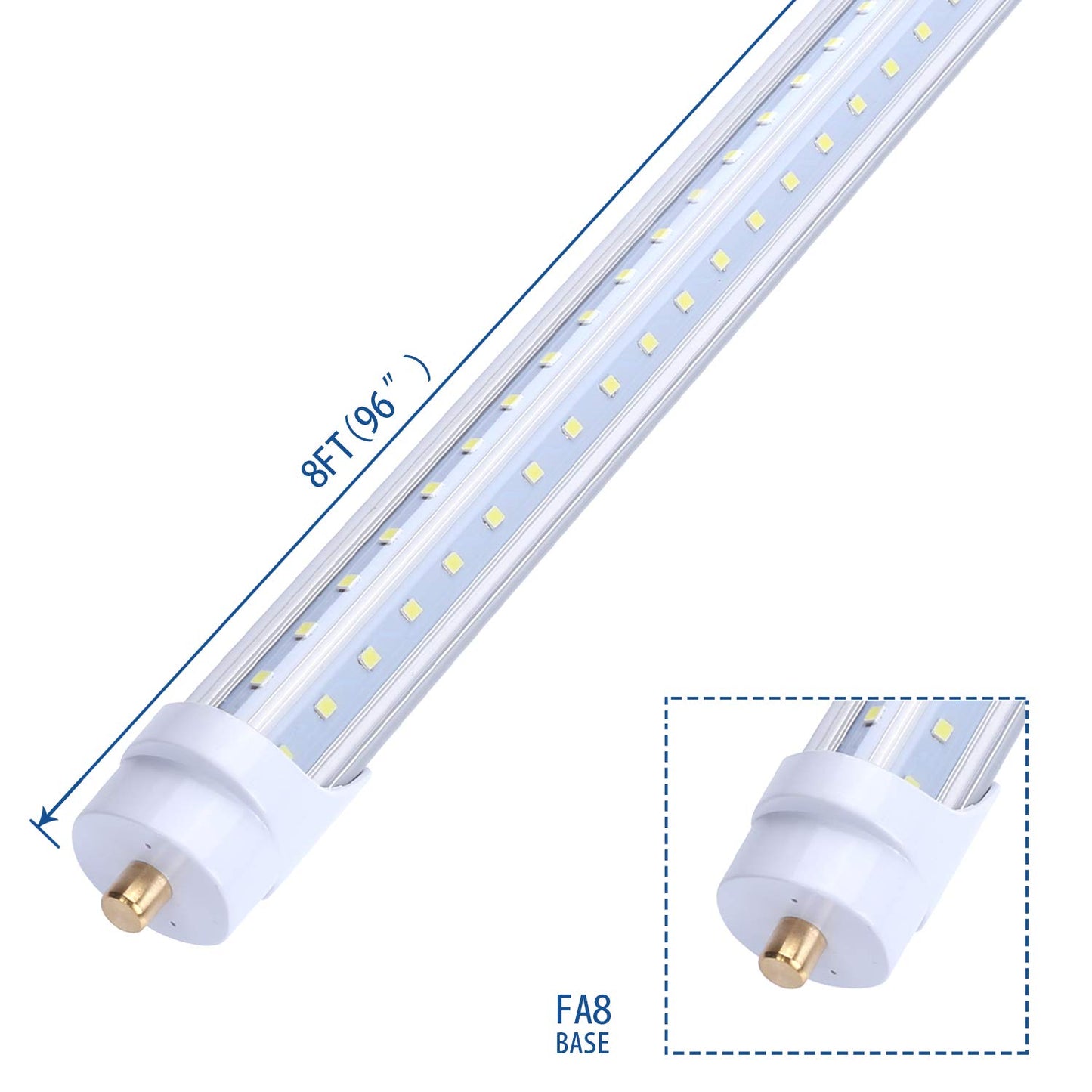 T8 8FT LED Tube Light 8 Foot,Need Bypass Ballast, 65W V Shaped Single Pin FA8 Base,6000K Cool White, (Replace 150W LED Fluorescent Bulbs),Dual-Ended