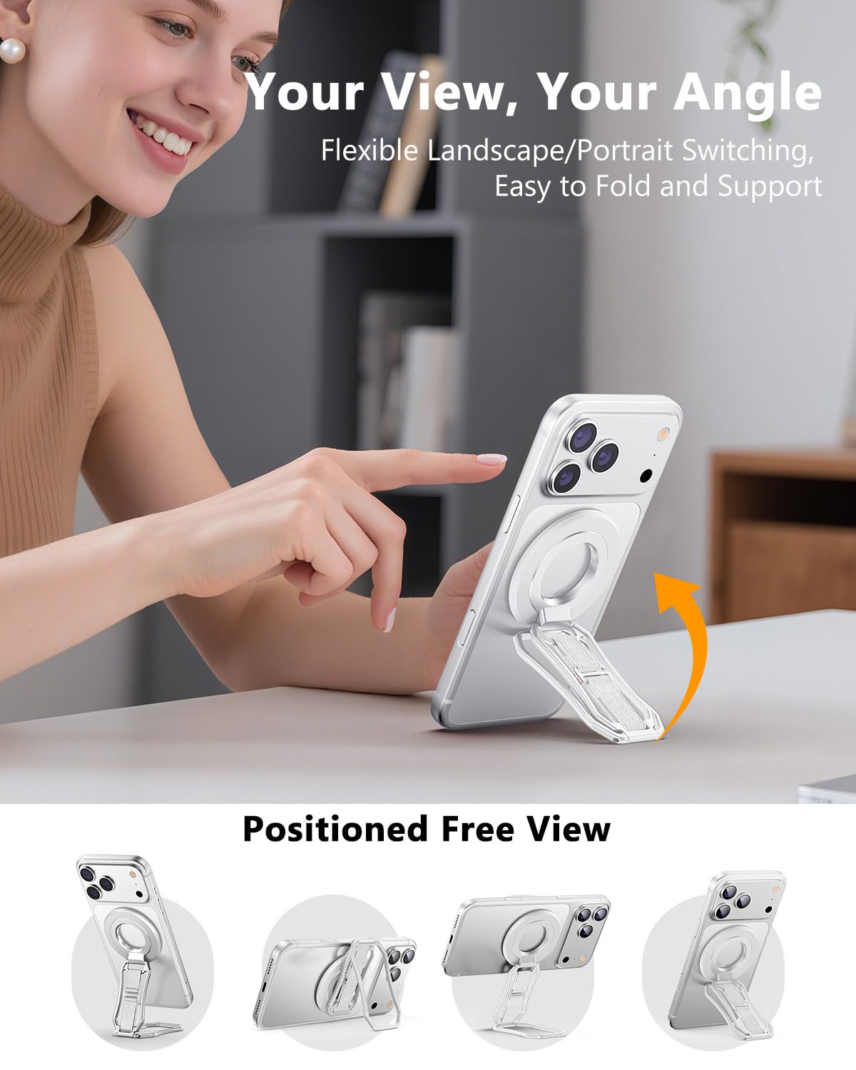 for Magsafe Phone Grip, 6-in-1 Magnetic Phone Holder for Magsafe Kickstand, 360° Rotation Phone Ring Holder with Elastic Strap, Compatible with iPhone