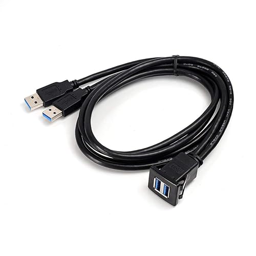 Kework 3.3 Feet Dual USB 3.0 Ports Flush Mount Cable, 2 Ports USB 3.0 Male to Female Panel Dash Mount Extension Cable for Car Boat Motorcycle
