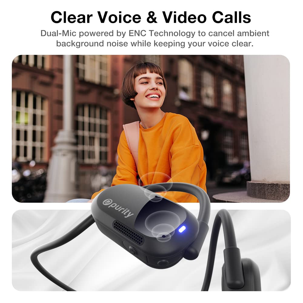 Purity Air Open Ear Headphones - True Air Conduction Wireless Bluetooth Open Ear Earbuds with Dual Mic for iPhone/Android - Secured Long Wearing