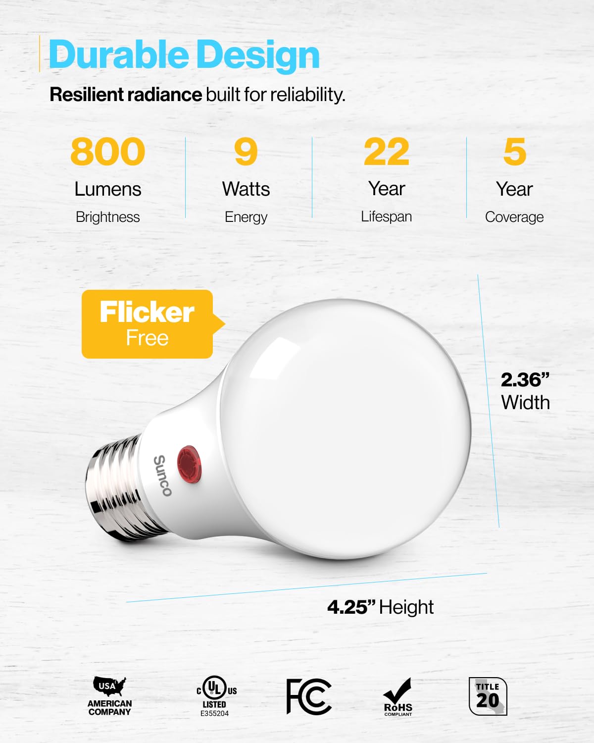 Sunco 10 Pack A19 LED Outdoor Light Bulbs, Dusk to Dawn, 5000K, 9W=60W