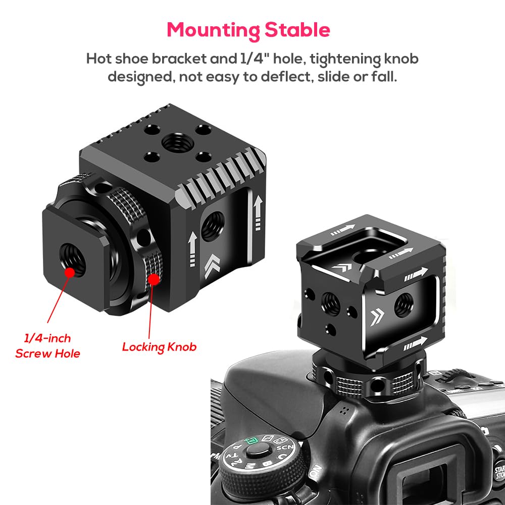 EaxanPic Triple Cold Shoe Mount Bracket, Camera Hot Shoe Mount Adapter with 1/4" Screw Holes for Flash Light Monitor Video Mic Compatible with Canon