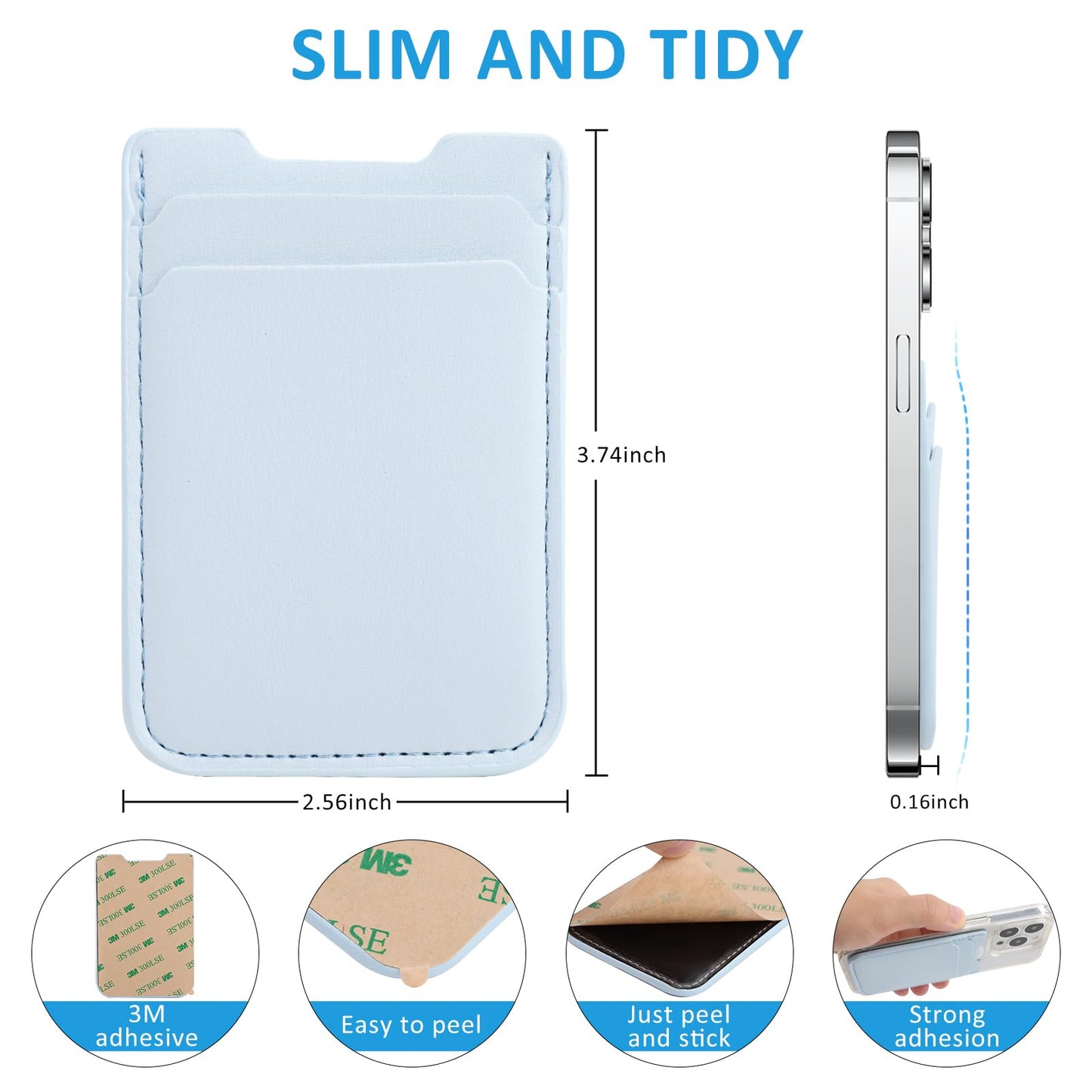 Fulgamo Phone Wallet Stick on,3Pack Phone Card Holder for Phone Case, Leather Credit Card Sticky Wallet Double Pocket Sticker Back of iPhone, Android